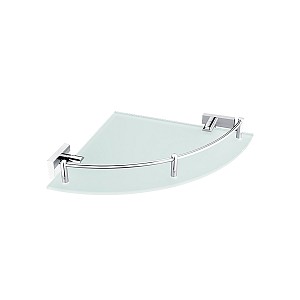 Chrome Corner shelf Corner shelf with rail made of satin glass. Size 27x27 cm.