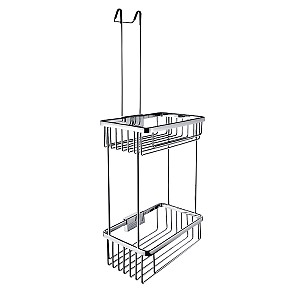Chrome Double wire shelf Double wire shelf with a hook for hanging in showers.