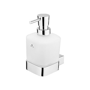 Chrome Soap dispenser, plastic pump Soap dispenser. Plastic pump / chrome. Satin glass container, 300 ml. Brass holder / chrome.