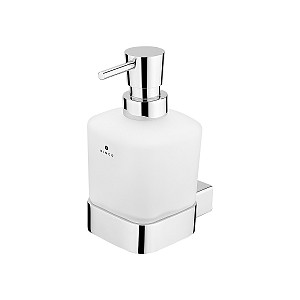 Chrome Soap dispenser, brass pump Soap dispenser. Brass pump and holder / chrome. Container made of satin glass, 300 ml.