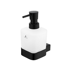 Black Soap dispenser, brass pump Soap dispenser. Container made of satin glass, 300 ml. Brass pump and holder / black matte.