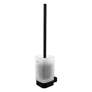 Black Toilet brush holder Toilet brush holder with satin glass container. Brass holder and handle, black matte surface finish.