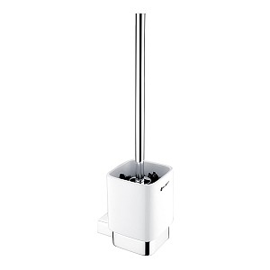 Chrome Toilet brush holder Toilet brush holder with ceramic container. Brass holder and handle, chrome surface finish.