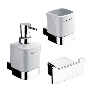 Chrome Bathroom Set Bathroom set 3-in-1. Soap dispenser, toothbrush holder, towel hook.