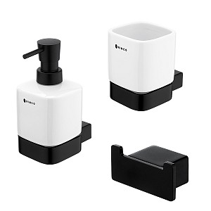 Black Bathroom Set Bathroom set 3-in-1. Soap dispenser, toothbrush holder, double towel hook.