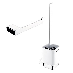 Chrome Bathroom Set - Toilet Brush and Paper Holder Bathroom set with toilet brush and toilet paper holder.