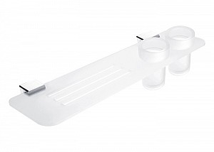 Police do koupelny se sklenkami na kartáčky, bílá matná Plexiglas, úchyty chrom, 50 cm