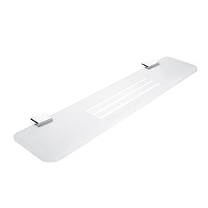 Police do koupelny s otvory, bílá matná Plexiglas, úchyty chrom, 60 cm