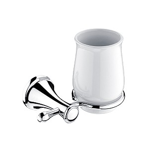 Chrome Toothbrush cup holder Ceramic cup holder. Made of brass with chrome surface finish.