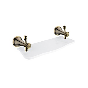 Antique brass Shelf, 30 cm Shelf. White artificial stone. 30 cm long. Brass holders with antique brass surface finish.