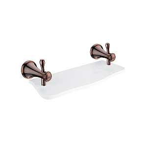 Antique copper Shelf, 30 cm Shelf. White artificial stone. 30 cm long. Brass holders with antique copper surface finish.
