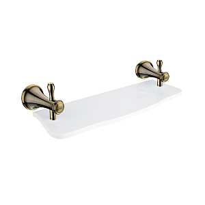 Antique brass Shelf, 40 cm Shelf. White artificial stone. 40 cm long. Brass holders with antique brass surface finish.