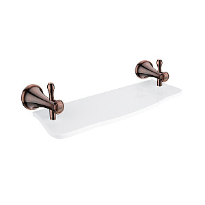Antique copper Shelf, 40 cm Shelf. White artificial stone. 40 cm long. Brass holders with antique copper surface finish.
