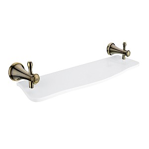 Antique brass Shelf, 50 cm Shelf. White artificial stone. 50 cm long. Brass holders with antique brass surface finish.