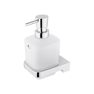 Chrome Soap dispenser, plastic pump Soap dispenser. Volume 300 ml. Satin glass container. Plastic / chrome pump.