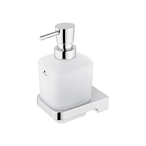Chrome Soap dispenser, brass pump Soap dispenser. Volume 300 ml. Satin glass container. Brass / chrome pump.
