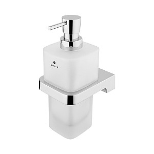 Chrome Soap dispenser, brass pump Soap dispenser. Volume 290 ml. Satin glass container. Brass / chrome pump.