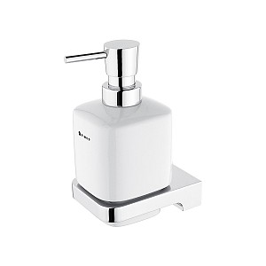 Chrome Soap dispenser, plastic pump Soap dispenser. Volume 320 ml. Ceramic container. Plastic / chrome pump.