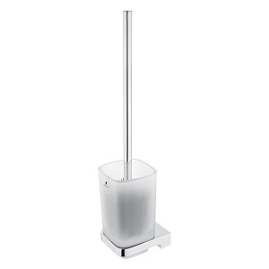 Chrome Toilet brush holder Toilet brush holder. Satin glass container. Chrome brush handle.