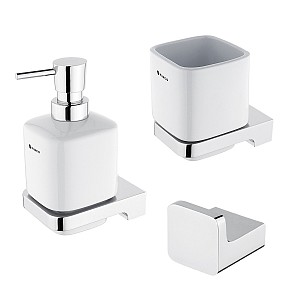 Chrome Bathroom Set Bathroom set 3-in-1. Soap dispenser, toothbrush holder, towel hook.