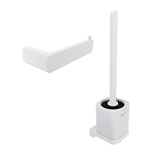 White Bathroom Set - Toilet Brush and Paper Holder Bathroom set with toilet brush and toilet paper holder.