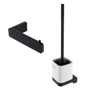 Black Bathroom Set - Toilet Brush and Paper Holder Bathroom set with toilet brush and toilet paper holder.