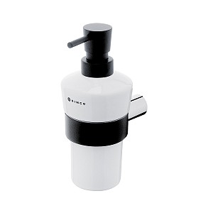 Black Soap dispenser, brass pump Soap dispenser. Ceramic container, volume 280 ml. Brass pump, black matt surface finish.
