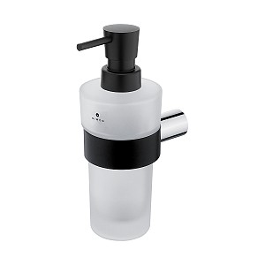 Soap dispenser, brass pump Soap dispenser. Satin glass container, volume 250 ml. Brass pump, black matte surface finish.