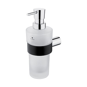 Soap dispenser, brass pump Soap dispenser. Satin glass container, volume 250 ml. Brass pump, chrome surface finish.