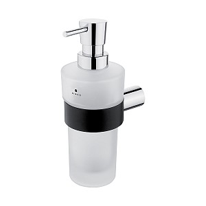 Soap dispenser, plastic pump Soap dispenser. Satin glass container, volume 250 ml. Plastic pump, chrome surface finish.