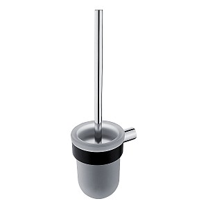 Toilet brush holder Toilet brush holder. Low container made of satin glass. Chrome brush handle.