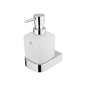 Chrome Soap dispenser, plastic pump Soap dispenser. Volume 300 ml. Satin glass container. Plastic / chrome pump.