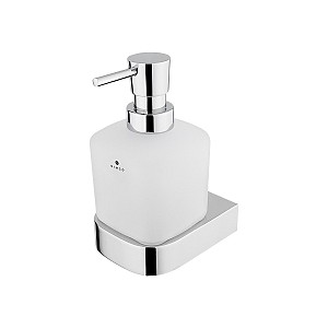 Chrome Soap dispenser, brass pump Soap dispenser. Volume 300 ml. Satin glass container. Brass / chrome pump.