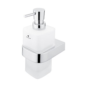 Chrome Soap dispenser, plastic pump Soap dispenser. Volume 250 ml. Satin glass container. Plastic / chrome pump.