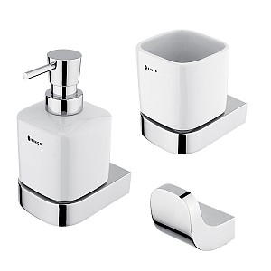 Chrome Bathroom Set Bathroom set 3-in-1. Soap dispenser, toothbrush holder, towel hook.