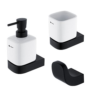 Black Bathroom Set Bathroom set 3-in-1. Soap dispenser, toothbrush holder, double towel hook.