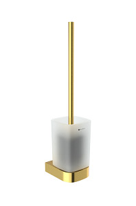 Brushed gold Toilet brush holder Toilet brush. Frosted glass container. Stainless steel brush handle, brushed gold finish.