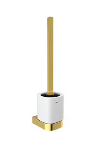 Brushed gold Toilet brush holder Toilet brush with solid square brass handle. Ceramic bowl. Brass brush handle.