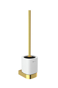 Brushed gold Toilet brush holder Toilet brush. Ceramic bowl. Stainless steel brush handle, brushed gold finish.