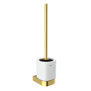 Brushed gold Toilet brush holder Toilet brush. Ceramic bowl. Stainless steel brush handle, brushed gold finish.