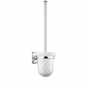 Chrome Toilet brush holder Toilet brush holder with satin glass container. Handle with chrome surface finish.