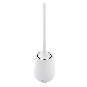 White Toilet brush holder Toilet brush. Ceramic white matte container. Stainless steel brush handle. Soft-touch Surface.