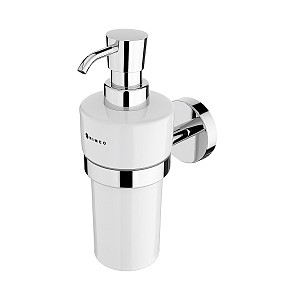 Chrome Soap dispenser, plastic pump Soap dispenser. Ceramic container, 300 ml. Pump plastic/chrome.