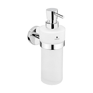 Chrome Soap dispenser, brass pump Soap dispenser. Satin glass container. Pump brass/chrome. Volume 250 ml.