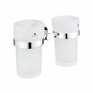 Chrome Double toothbrush holder Double cup holder. Satin glass cups.