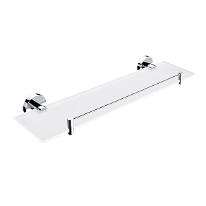 Chrome Shelf with rail, 50 cm Shelf with rail. Extra clear glass, satin . Size 50x11 cm. 8 mm thick glass!