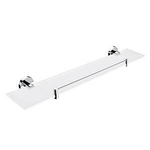 Chrome Shelf with rail, 60 cm Shelf with rail. Extra clear glass, satin . Size 60x11 cm. 8 mm thick glass!