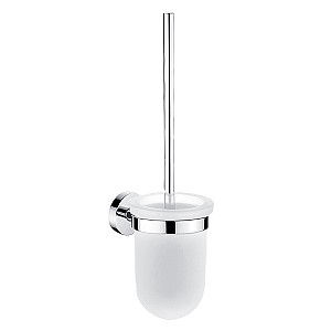 Chrome Toilet brush holder Toilet brush holder. Satin glass container, low. Handle made of brass/chrome.