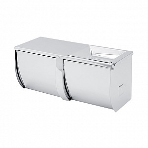 Chrome  Double wall toilet paper holder with cover.