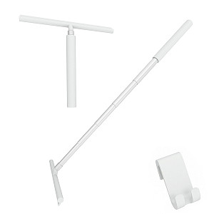 White Telescopic shower squeegee with hook The telescopic shower squeegee with a silicone hook is ideal for wiping water from glass and, thanks to its adjustable length, also allows for comfortable wiping of the floor.